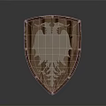 Medieval Wooden Shield with Double Headed Eagle Metal Emblem and Brass Rivets on Edge