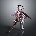 Fantasy Female Character With Large Wings Halo And Dual Swords In Dynamic Pose