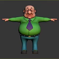 Chubby Elderly Man in Green Shirt Purple Tie Blue Pants with Arms Outstretched