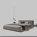 Modern Double Bed With Upholstered Headboard Cozy Bedding Pillows And Throw Blanket 3d model