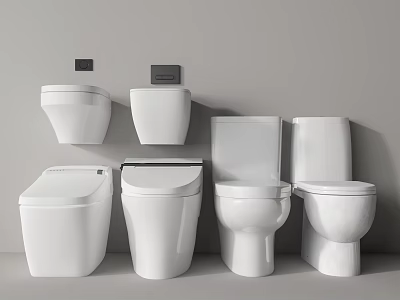 Various Modern Toilet Designs Including Wall Mounted And Floor Standing Models 3d model