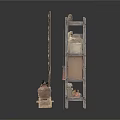 Multi Tiered Curio Shelf With Framed Art Books Clay Jars And Basket