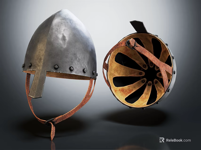 Ancient Metal Helmet With Leather Straps And Interior Structure Design 3d model