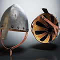 Ancient Metal Helmet With Leather Straps And Interior Structure Design 3d model