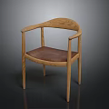 Minimalist Modern Armchair With Wooden Frame Curved Arms And Brown Leather Seat