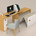 Modern Wooden Home Office Desk With Computer Keyboard Mouse Chair And Foldable Design