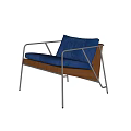 Modern Leisure Chair With Soft Blue Cushion Sleek Metal Frame And Natural Wooden Accent