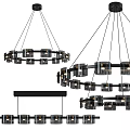 Modern Geometric Chandelier With Square Glass Modules And Metal Hanging Frames Design 3d model