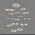 Modern Artistic Chandelier With Leaf Shaped Pendants Hanging In Gray Interior