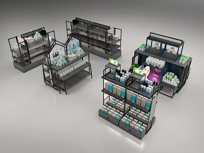 Modern Display Shelves With Multiple Tiers And Various Retail Product Displays 3d model