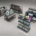Modern Display Shelves With Multiple Tiers And Various Retail Product Displays