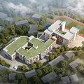 Modern School Building Featuring Green Roof Surrounded by Trees And Sports Area