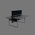 Modern Office Desk And Chair Set With White Tabletop Metal Frame And Blue Partition