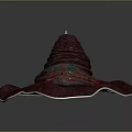 3D Rendered Spiral Decorative Structure On Textured Base Plate With Red Details