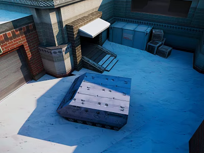 Cartoon Scene Urban Corner With Brick Buildings Metal Crates And Stairs 3d model