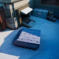 Cartoon Scene Urban Corner With Brick Buildings Metal Crates And Stairs