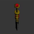 Ornate Sword With Golden Hilt Red Gemstones And Silver Blade And Intricate Golden Decorations