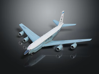 Light Blue US Air Force Aircraft With Four Engines And Reflective Surface 3d model
