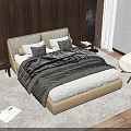Modern Double Bed in Bedroom with Wooden Wall Floor to Ceiling Window and Sea View
