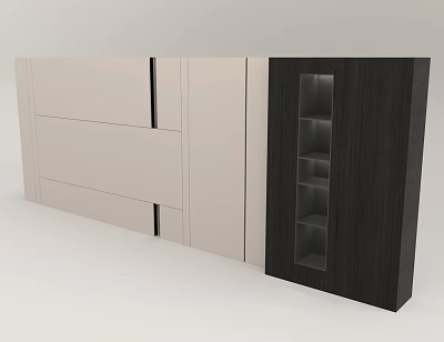 Modern Background Wall Design With Light Panels Dark Section And Glass Shelves 3d model
