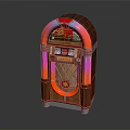 Vintage Wooden Jukebox Featuring Colorful Neon Lights Decorative Grille And Circular Design On Black Background