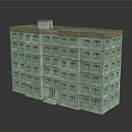 Cartoon Scene Of Multi story Apartment Building With Gray Walls Brown Roof Windows And Entrance