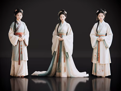 Ancient Chinese Costume Game Film Characters In Traditional Robes And Hairstyles 3d model