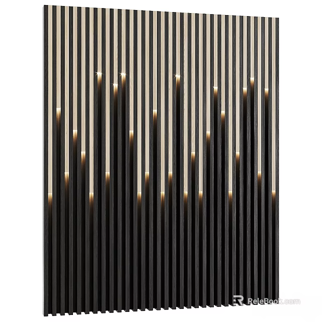 Modern Wall Decor With Vertical Black Strips And Illuminated Top Design Elements 3d model 