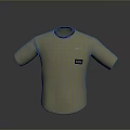 Beige Short Sleeve T-Shirt With Purple Collar And Chest Label Design