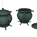 Antique Bronze Ornamental Decor Set Featuring Carved Patterns And Footed Bases With Lid And Lidless