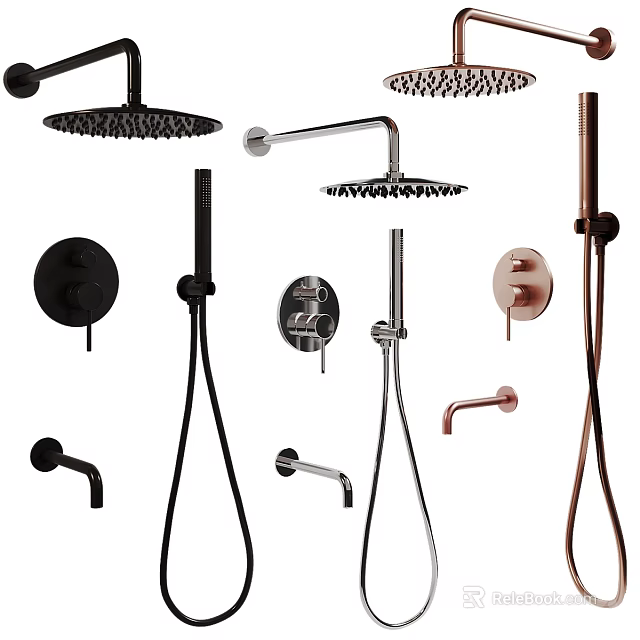 Modern Shower Systems Featuring Handheld Overhead And Wall Mounted Designs With Various Finishes 3d model