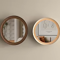Two Round Wall Mounted Mirrors With Brown And Beige Frames Reflecting Room Interior Elements