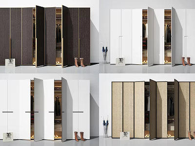 Modern Wardrobe Designs With Dark White And Beige Finishes Mirror Doors And Gold Trim 3d model