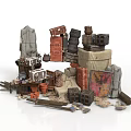 Scene Construction Components With Crates Packages Stones Barrels Fabrics And Planks 3d model