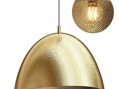 Stylish Gold Hammered Textured Ceiling Light Fixture With Bulb Detail 3d model