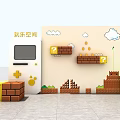 Game Themed Play Space With Brick Blocks Question Mark Boxes And Gold Coins 3d model