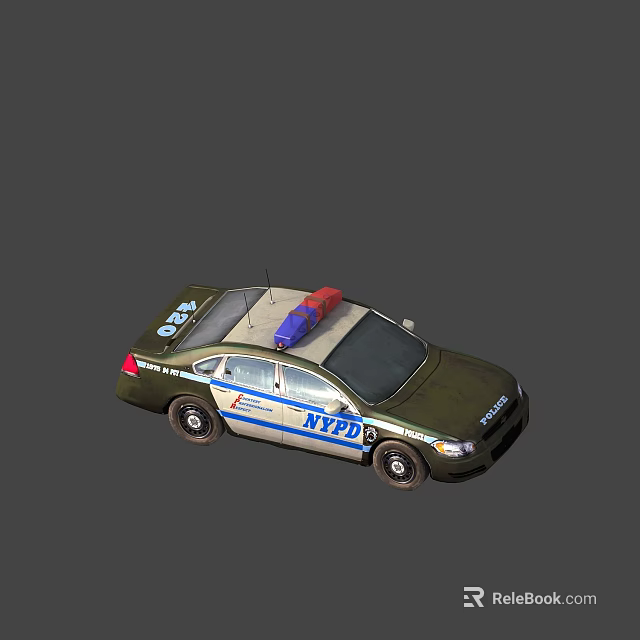 NYPD Police Car With Emergency Lights Green And White Color Blue Stripes Law Enforcement Vehicle 3d model 