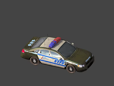 NYPD Police Car With Emergency Lights Green And White Color Blue Stripes Law Enforcement Vehicle 3d model