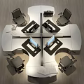 Modern Office Desk With Dividers Computer Monitor Office Chairs And Documents