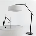 Modern Floor Lamp With Adjustable Arm Metal Structure Fabric Shade And Sleek Design