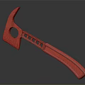 Red Axe With Metallic Head Circular Hole Small Holes And Wooden Handle