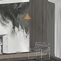 Leisure Chair With Metal Frame And Wooden Seat In Modern Interior With Fireplace And Decorative Wall