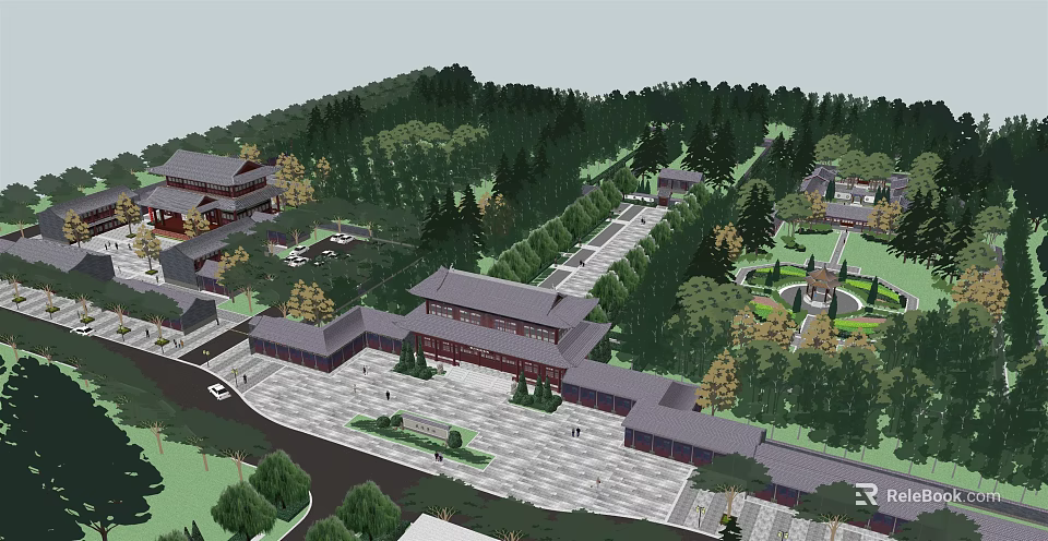 Traditional Chinese Park Landscape With Lush Trees Scenic Pathways And Historic Buildings 3d model 