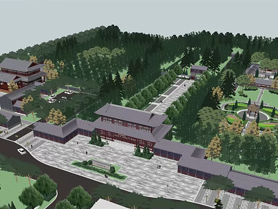 Traditional Chinese Park Landscape With Lush Trees Scenic Pathways And Historic Buildings 3d model