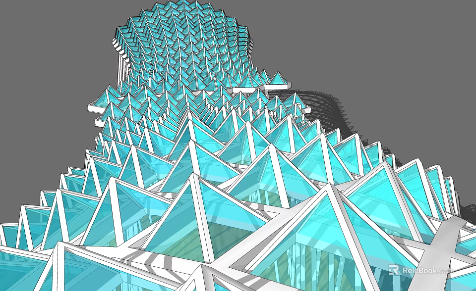 Contemporary Pergola With Triangular Blue Glass Panels And Modern Geometric White Framework 3d model 