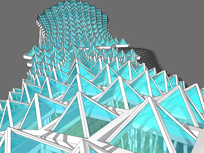 Contemporary Pergola With Triangular Blue Glass Panels And Modern Geometric White Framework 3d model