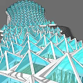 Contemporary Pergola With Triangular Blue Glass Panels And Modern Geometric White Framework