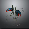 Exotic Plant With Blue Buds Red Tips Green Leaves And Curved Vines