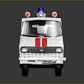 White and Red Striped Ambulance Model With Blue Emergency Light Red Cross And Number 03