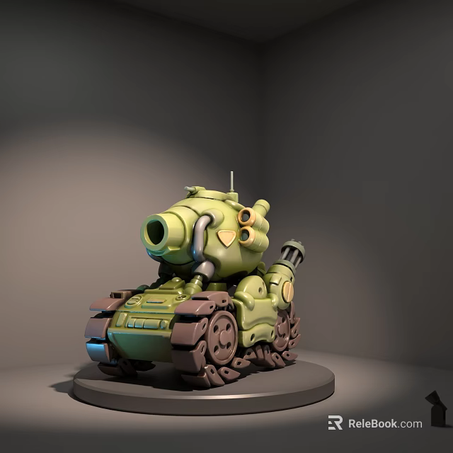 Green Cartoon Tank Model Display On Gray Platform With Toy Design Features 3d model 